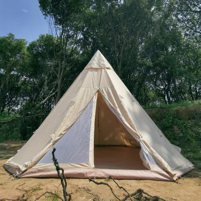 China Indiana Big Ground Nail Trigone / V-type cotton camping pyramid canvas outdoor awning tents glamping camper for sale