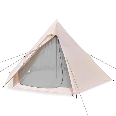 China Trigon/V-Type Ground Luxury Nail Light Storm Proof Indiana Yurt Canopy Layer Field Hexagon Camping Tent for sale