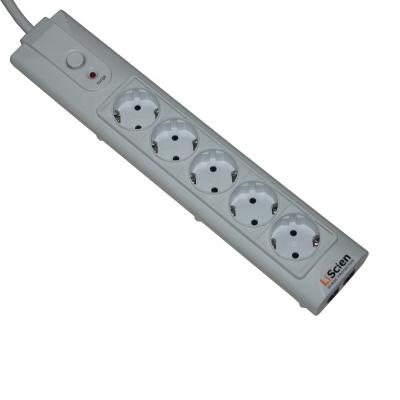 China Commercial 5 Outlet Surge Protector German EU Plug Multi Power Strip Extension Cord Electrical Outlet for sale