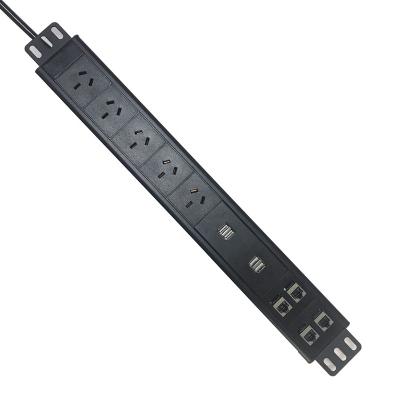 China 1U 19 Inch High Voltage Rack Power Distribution Unit PDU 5 Australia Type Sockets With 4 USB 4 RJ45 for sale