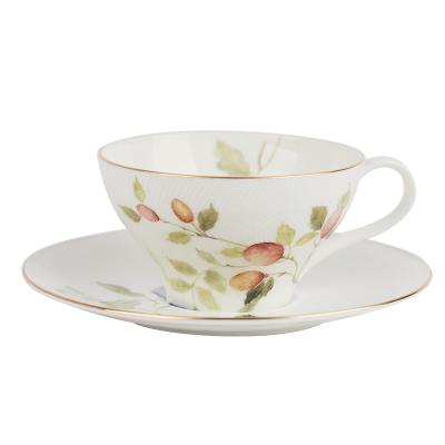 China 2021 Sustainable Fashion Modern Lucy's Garden Bone China Floral Ceramic Coffee Cup Tea Cup and Saucer for sale