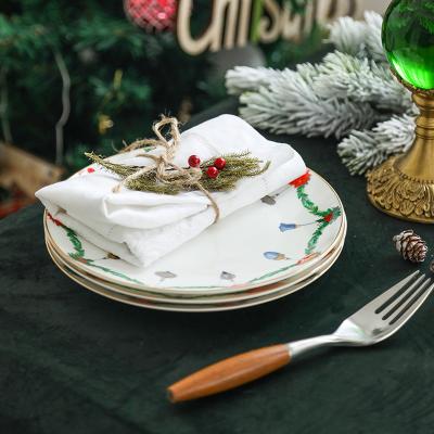 China New Viable Fine Fine Bone China 8 Inch Flat Dish Afternoon Tea Dish Christmas Tableware Style Dessert Dish for sale