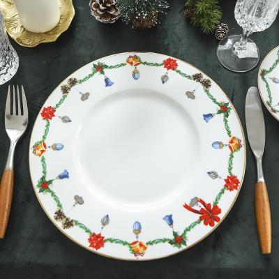 China 10.5 Inch Viable High Quality Bone China Porcelain Christmas Style Hot Selling Ceramic Fine Dinner Dish for sale