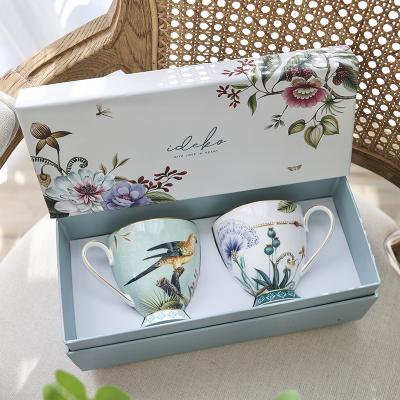 China Viable High Quality Bird Flower Fine Bone China Ceramic Coffee Tea Cup Mug In Gift Box for sale