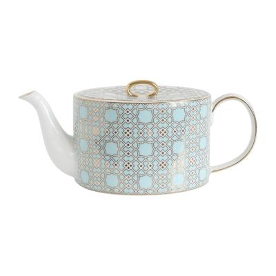 China Contemporary New Product Morden Style Luxury High Quality English Urban Bone China Hot Selling Ceramic Teapot With Gold Line for sale