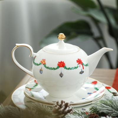 China Viable Bone China Teapot Christmas Series Ceramic Fine Afternoon Tea Teapots For Christmas Gifts for sale