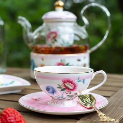 China 2021 New Design Viable Teapot Set Flower Glass Tea Set With Ceramic Warmer Soft Bone China Tea Cups Cardamom Chinese Style Fine Tea Set for sale