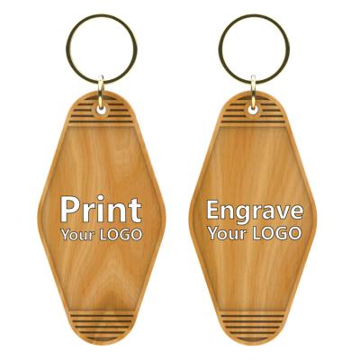 China Promotion Gift Custom Hotel Keychains Room Number Wooden Key Chain Laser Engrave Logo Tag Unique Wooden Motel Key Chain Wood Hotel Keychains Key for sale