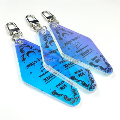 China Hotel Motel Vintage Key Chain/Holographic Logo Plastic Acrylic Motel Keychain Blank Hotel Room Motel Car Shop Keychain Motel Keychains Custom for sale