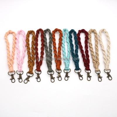 China Handmade Plush Boho Macrame Bracelet Bangle Plush Key Chain with Tassel Bangle Keychains as Gifts for Women, Girls for sale