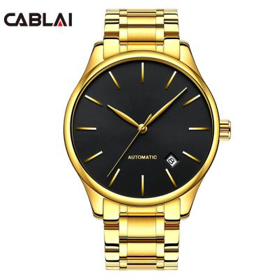 China Custom Logo Mens Stainless Steel Quartz Watches Gold Dial Quartz Chronograph Wristwatches for sale