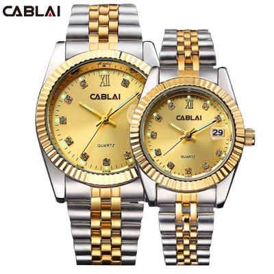 China Automatic Date Factory Custom Waterproof Couple Watch Steel Band Calendar Double Quartz Retro Watch for sale