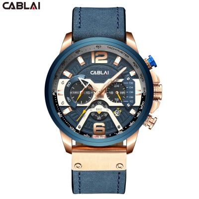 China New Calendar Multi-Function Men's Watch Multi-Function Men's Business Belt Six-Hand Quartz Waterproof Quartz Watch Auto Date Customized for sale