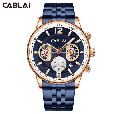 China Auto Date Factory Customized 24 Hour Chronograph Men's Sports Multifunctional Luminous Waterproof Solid Steel Belt Calendar Watch for sale