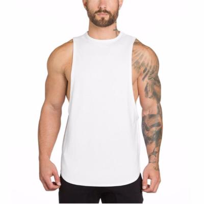 China European Men's White Cotton Tank Tops Anti-wrinkle Long And American Loose Jumper Backing Elastic Top Youth Fitness Sports for sale