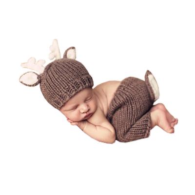 China Breathable Newborn Baby Photography Suit New Cartoon Christmas Deer Knitted Two Piece Set Suits for sale