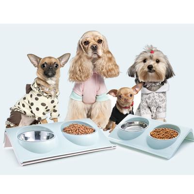 China Pet foodsupplies stainless steel dog bowl Cat Bowl Slope anti-skid and splash-proof dog bowl for sale