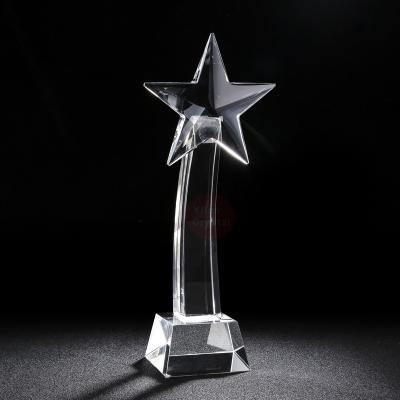 China Europe Star Column Shape Award With Rounnd Shape Clear Crystal Trophy For Gift for sale