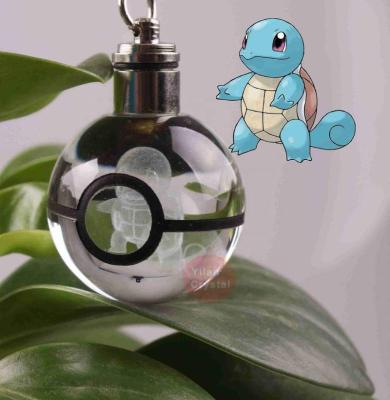 China Fashion For Pokemon Ball Wholesale 30mm New Design Crystal Keychain With Led Squirtle k9 Key Chain Stylish Ball For Children's Gift for sale