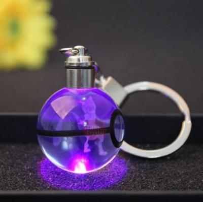 China Fashion For Crystal Ball Pokemon Keychain New Design 30mm Crystal Ball Mewtwo k9 Key Chain With LED Light For Gift for sale