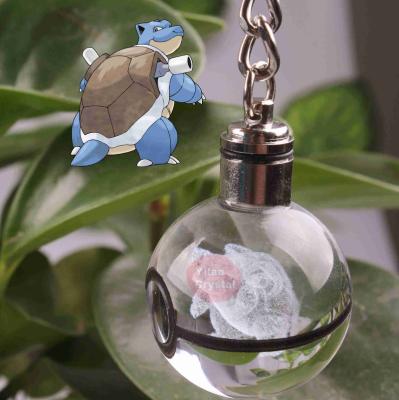 China Fashion For Wholesale 30mm New Design Key Chain Blastoise Ball Keychain Pokemon Crystal Ball Keychain With LED Blastoise k9 For Children's Gift for sale