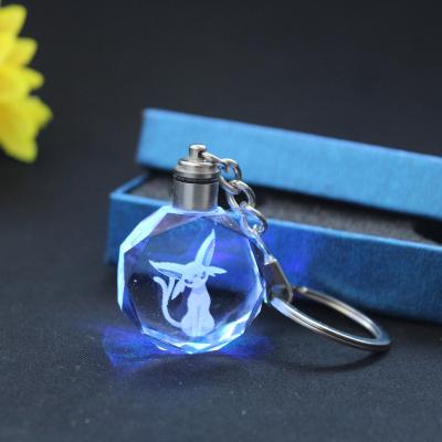 China Fashion For Key Chain Crystal High Quality Octagonal Shape Engraving Crystal Espeon k9 Key Chain With Led Light for sale