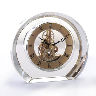 China Europe Personalized table clock with crystal round shape quartz crystal clock crystal glass clock for gifts for sale