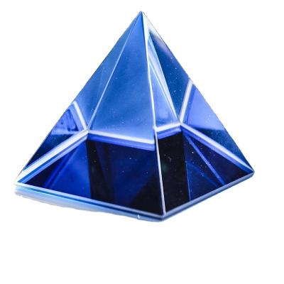 China Custom Color Glass Paperweight Custom Color Blue Glass Crystal Pyramid Crystal Paperweight from Europe for sale