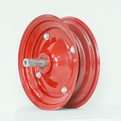 China Red Color 2.5X8 Inch Pneumatic Wheel Steel Rims For Trolley Barrow for sale