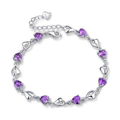 China Silver Girls Day Gift Crystal Zircon Amethyst Love Religious Korean Fashion Jewelry Bracelet Couple Bangle Bracelet for sale