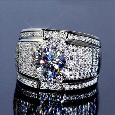 China Luxury unisex silver rings group of luxury European and American diamond-studded men's rings wholesale for sale