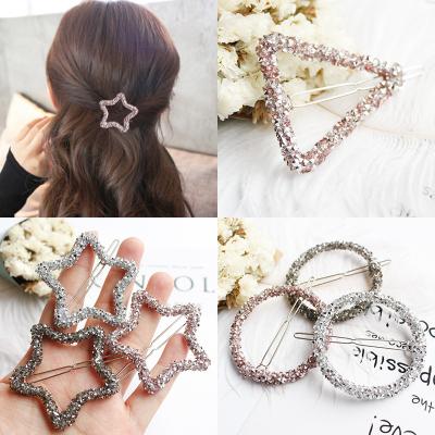 China Full Diamond Hairpin New Korean Star Minimalist Crystal Rhinestone Pentagram Triangular Round Hairpin Frog Hairpin for sale