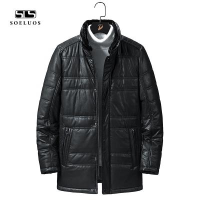 China Wholesale Waterproof Leather Jacket Long Waterproof Vintage Fitted Winter Warm Casual Pu Leather Jackets Padded Man for sale