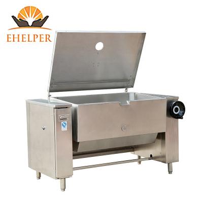 China Vegetable Processing Plant Ehelper Gas Bone Broth Soup Cooking Pot 80-280L Tilt Kid Pan Fire Sauce Boiling Kettle zu verkaufen