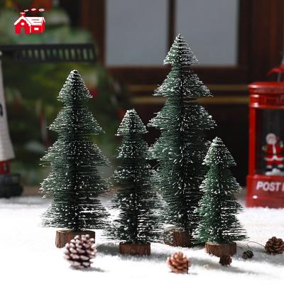 China Mini Pine Tree Desktop Bottle Non-Woven Plastic and Wood Trees Brush PVC Sisal Frost Wood Base Pines for Home Room Decor Ornaments for sale