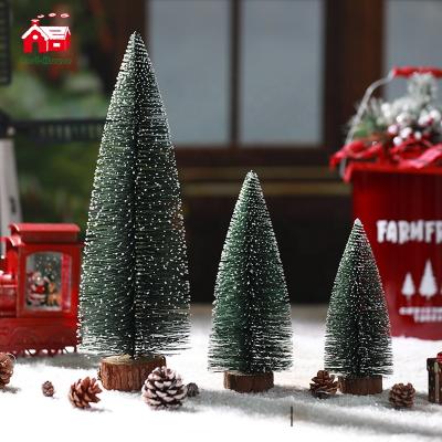 China Plastic and Wooden Nonwoven Fabric Mini Artificial Christmas Tree is Cute Miniature Christmas Tree for Tabletop Bottle Brush Christmas Tree for sale