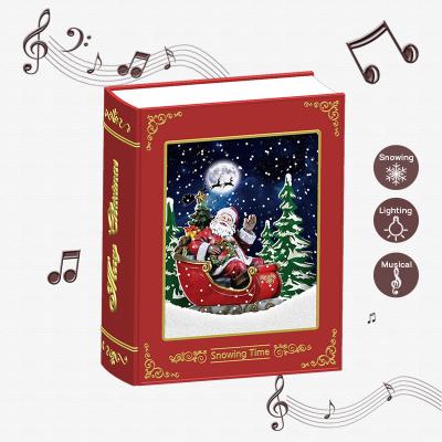 China Snowfall Lighting High Quality Led Active Christmas Bible Book Lantern Snow Flickering Musical Home Decor Family Party Holiday Decoration for sale