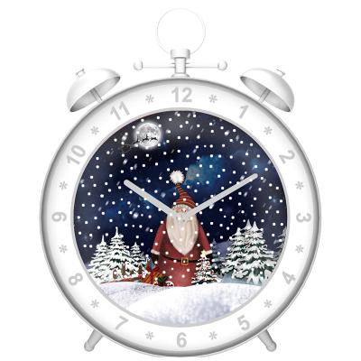 China Christmas Day Decoratiom White Christmas Alarm Clock With Snow Product For Home Decor for sale