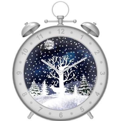 China Silver Musical Alarm Clock Christmas Snowfall Indoor Product for sale