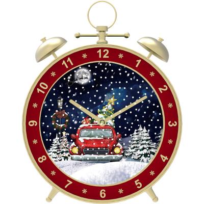 China Christmas Day Decoratiom Musical Christmas Red Alarm Clock with Christmas Song for Home Decor for sale