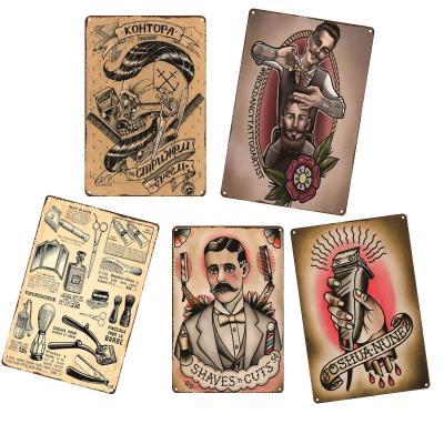 China Wholesale Europe Retro Vintage Metal Tin Signs For Salon Barber Shop Decoration Haircut Mixed Many Designs for sale