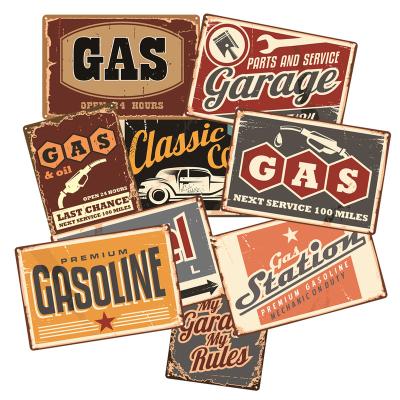 China Rustic Bar Wall Decor Pin Up Car Poster Vintage Metal Tin Signs Tire Garage Rules Gasoline Bar Plaque From Europe for sale