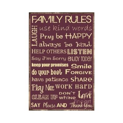 China Europe Family Rules Retro Metal Poster Cafe Bar Room Club Hotel Hotel Wall Garden Younger Plaque Tin Sign Gift for sale