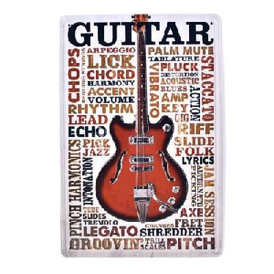 China Europe 3D Guitar Metal Vintage Embossed Tin Sign Retro Craft Home Bar Cafe Decoration for sale