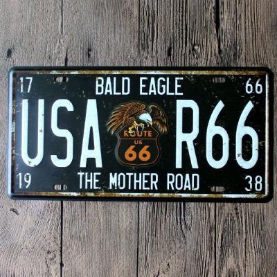 China Rustic Embossed Metal Tin Sign Wall Art Party Decor Poster Bar Pub Cafe Vintage Car Plate Home Bald Eagle USA Route 66 for sale