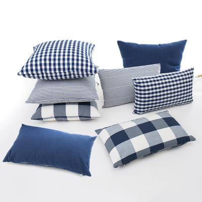 China Wholesale Navy Blue Check Plaid Stripe Anti-pilling Cushion Cover Decorative Christmas Cotton Pillow Case Pillow Cover for sale