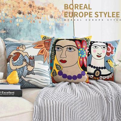 China Anti-pilling Ethnic Abstract Cotton Character Tile Case 18x18 Inch Boho Embroidered Cushion Cover For Sofa Home Decor for sale