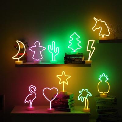 China INS Night Table Lamp Switch Bedside Hotel Bar Office Atmosphere Residential Neon Led Light With Heart Palm for sale