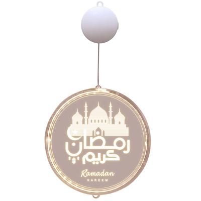 China Modern Crescent Moon Star Acrylic 3D Hanging Light Ramadan Decoration Light Islamic Muslim Party for Window Decor for sale