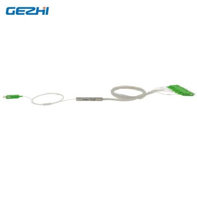 China GEPON Mini Module Fiber Optic PLC Splitter 1x8 blockness stainless steel tube G657A1 SC/APC connector in GEPON, FTTH for sale